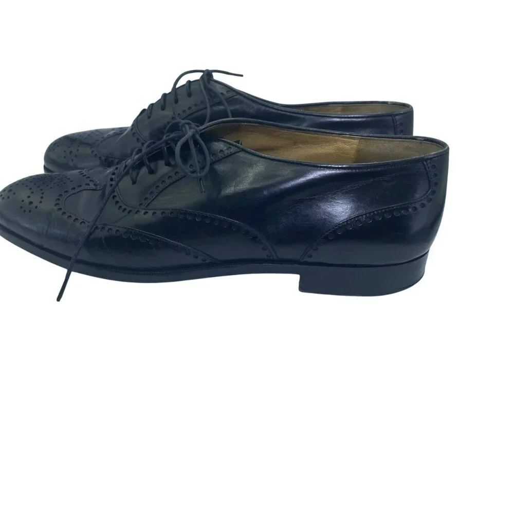 BrassBoot Dress Shoes Mens Size 7.5 Brogue Wingtip Black Oxfords Lace Up - Picture 4 of 8
